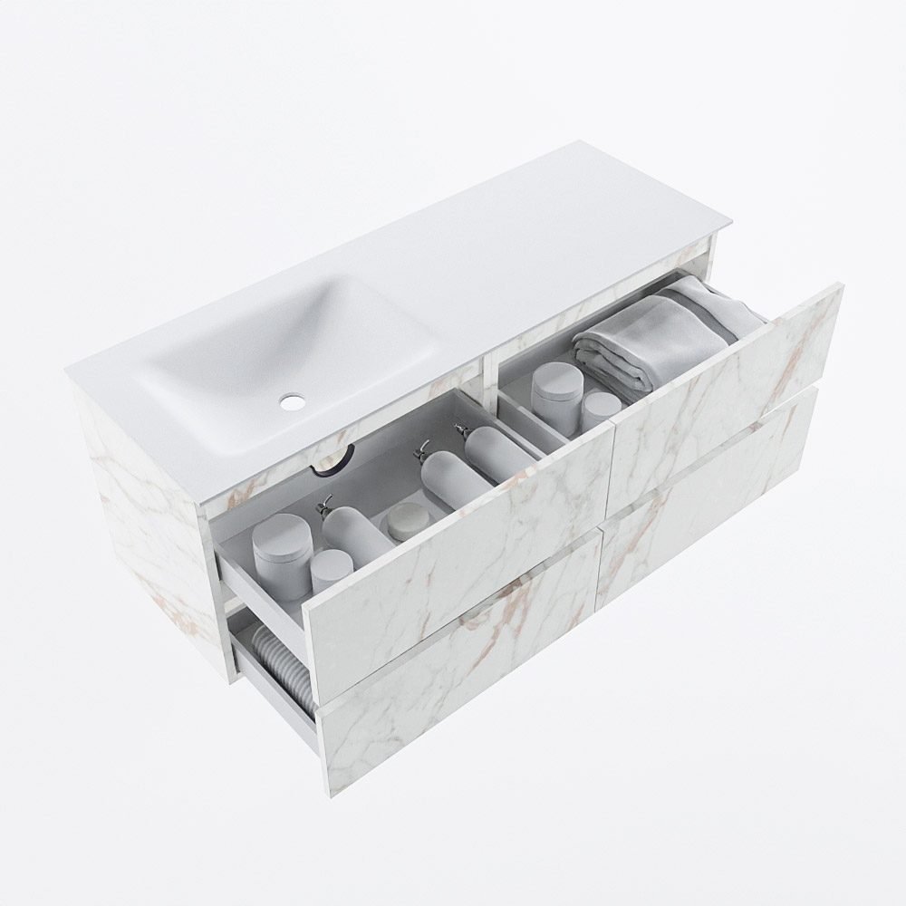 MONDIAZ VICA 130cm mueble de baño Carrara 4 cajones. Lavabo CLOUD Izquierda sin orificio, color Talc. 7 MONDIAZ VICA 130cm mueble de baño Carrara 4 cajones. Lavabo CLOUD Izquierda sin orificio, color Talc. - Imagen 7