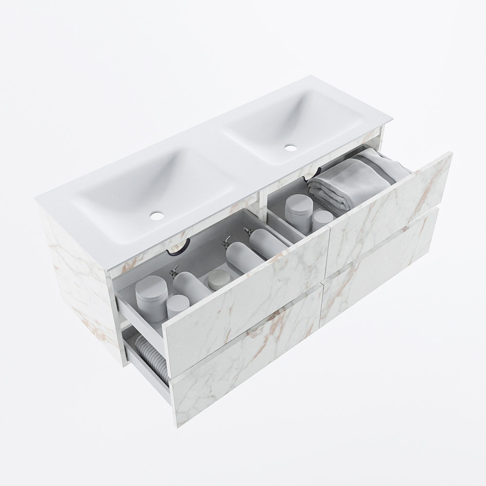 MONDIAZ VICA 130cm mueble de baño Carrara 4 cajones. Lavabo CLOUD Doble sin orificio, color Talc. 7 MONDIAZ VICA 130cm mueble de baño Carrara 4 cajones. Lavabo CLOUD Doble sin orificio, color Talc. - Imagen 7