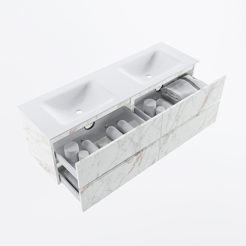 MONDIAZ VICA 150cm mueble de baño Carrara 4 cajones. Lavabo CLOUD Doble 2 orificios, color Talc. 7 MONDIAZ VICA 150cm mueble de baño Carrara 4 cajones. Lavabo CLOUD Doble 2 orificios, color Talc. - Imagen 7