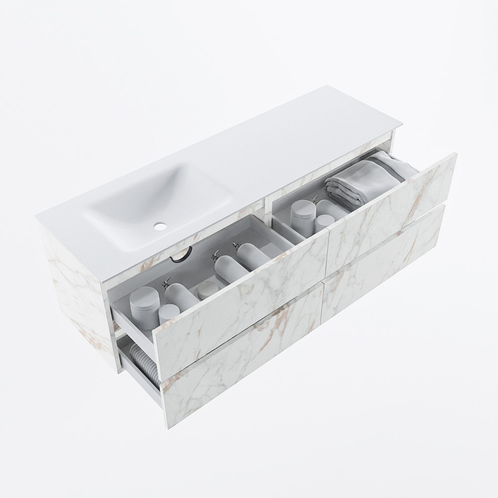 MONDIAZ VICA 150cm mueble de baño Carrara 4 cajones. Lavabo CLOUD Izquierda sin orificio, color Talc. 7 MONDIAZ VICA 150cm mueble de baño Carrara 4 cajones. Lavabo CLOUD Izquierda sin orificio, color Talc. - Imagen 7