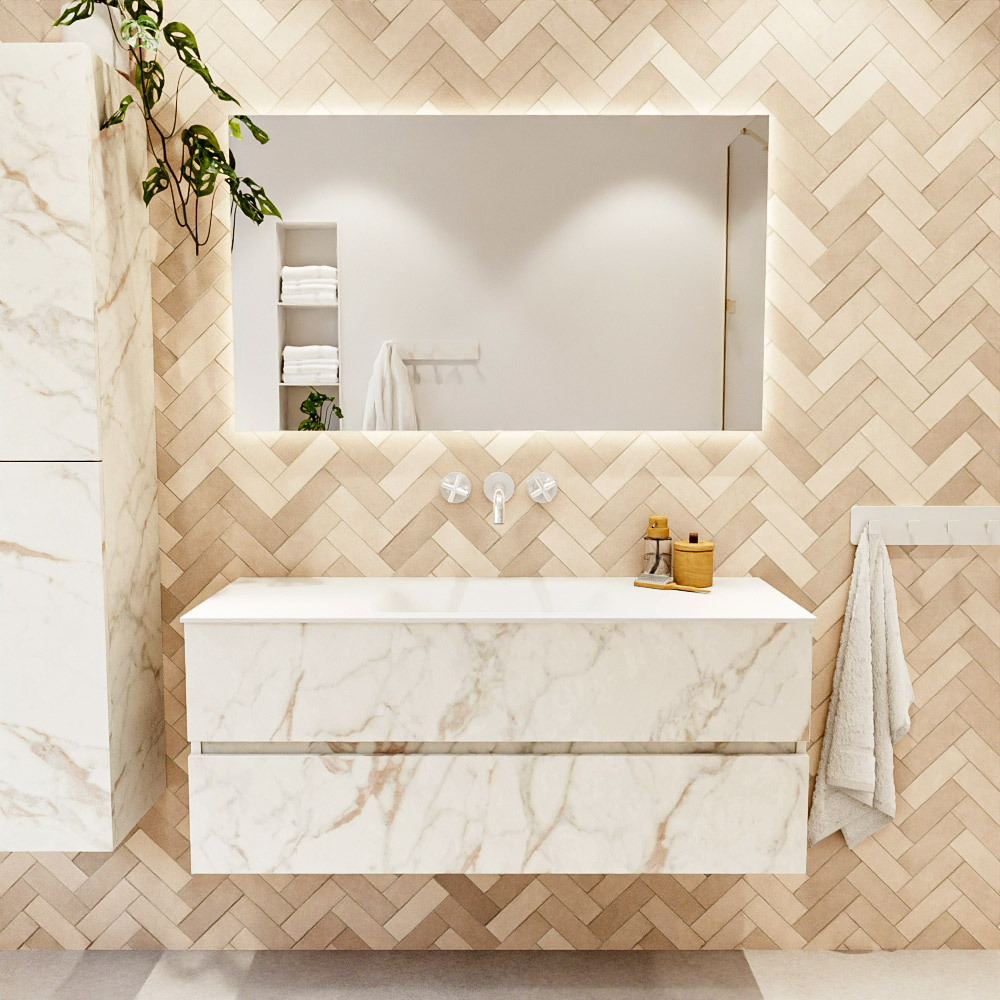 MONDIAZ VICA 120cm mueble de baño Carrara 2 cajones. Lavabo CLOUD Centro sin orificio, color Talc. 2 color Talc.