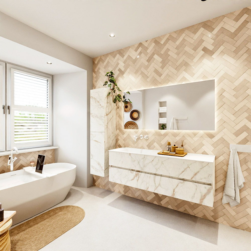MONDIAZ VICA 150cm mueble de baño Carrara 2 cajones. Lavabo CLOUD Izquierda sin orificio, color Talc. 4 MONDIAZ VICA 150cm mueble de baño Carrara 2 cajones. Lavabo CLOUD Izquierda sin orificio, color Talc. - Imagen 4