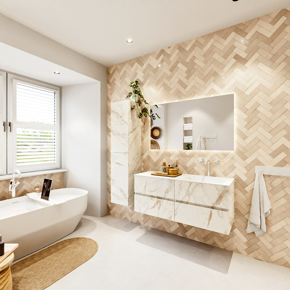 MONDIAZ VICA 120cm mueble de baño Carrara 4 cajones. Lavabo CLOUD Derecho 1 orificio, color Talc. 4 MONDIAZ VICA 120cm mueble de baño Carrara 4 cajones. Lavabo CLOUD Derecho 1 orificio, color Talc. - Imagen 4