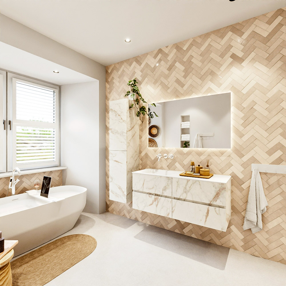 MONDIAZ VICA 120cm mueble de baño Carrara 4 cajones. Lavabo CLOUD Izquierda sin orificio, color Talc. 4 MONDIAZ VICA 120cm mueble de baño Carrara 4 cajones. Lavabo CLOUD Izquierda sin orificio, color Talc. - Imagen 4