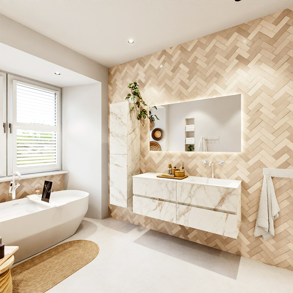 MONDIAZ VICA 130cm mueble de baño Carrara 4 cajones. Lavabo CLOUD Derecho 1 orificio, color Talc. 4 MONDIAZ VICA 130cm mueble de baño Carrara 4 cajones. Lavabo CLOUD Derecho 1 orificio, color Talc. - Imagen 4