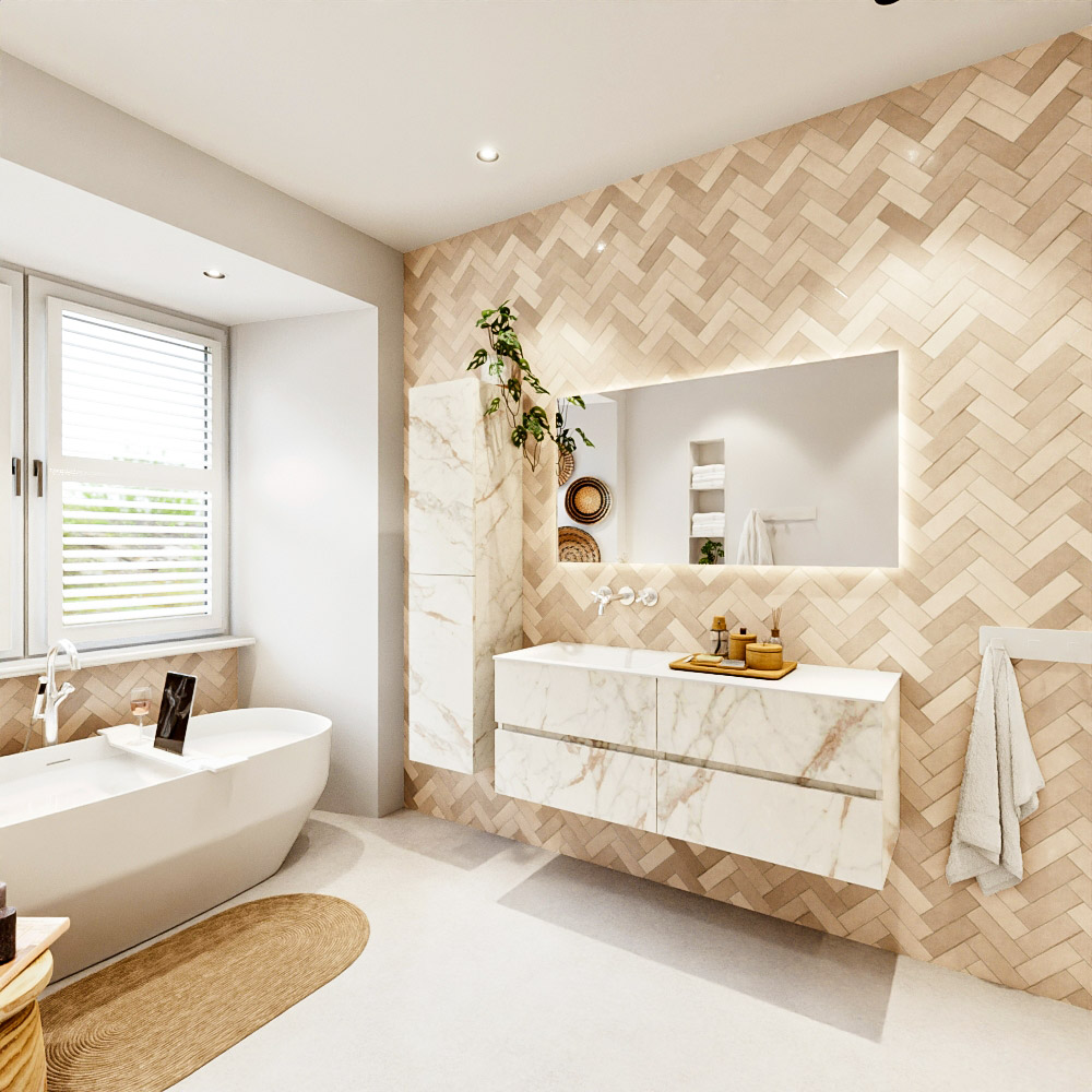 MONDIAZ VICA 130cm mueble de baño Carrara 4 cajones. Lavabo CLOUD Izquierda sin orificio, color Talc. 4 MONDIAZ VICA 130cm mueble de baño Carrara 4 cajones. Lavabo CLOUD Izquierda sin orificio, color Talc. - Imagen 4