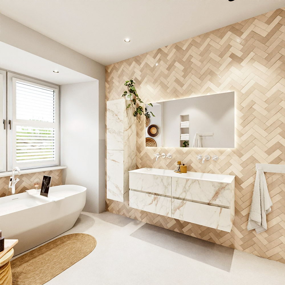 MONDIAZ VICA 130cm mueble de baño Carrara 4 cajones. Lavabo CLOUD Doble sin orificio, color Talc. 4 MONDIAZ VICA 130cm mueble de baño Carrara 4 cajones. Lavabo CLOUD Doble sin orificio, color Talc. - Imagen 4