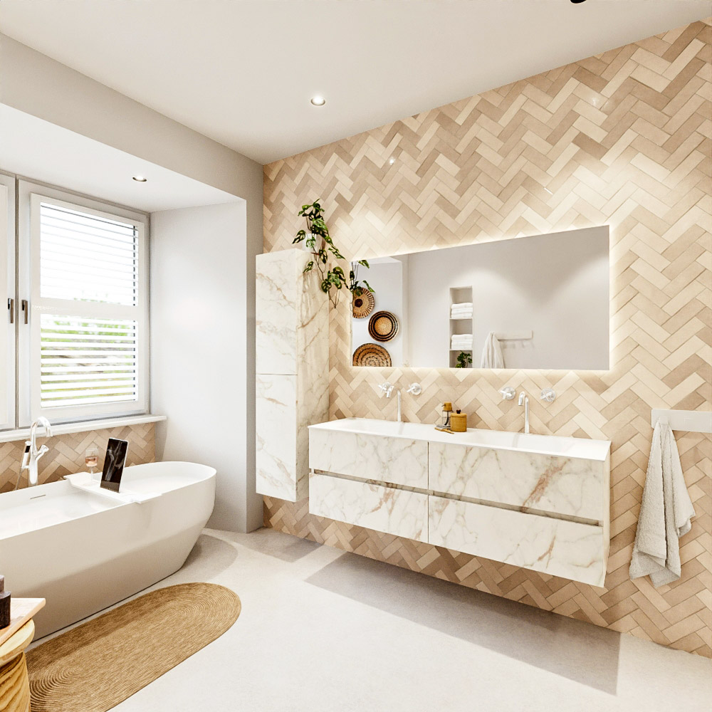 MONDIAZ VICA 150cm mueble de baño Carrara 4 cajones. Lavabo CLOUD Doble 2 orificios, color Talc. 4 MONDIAZ VICA 150cm mueble de baño Carrara 4 cajones. Lavabo CLOUD Doble 2 orificios, color Talc. - Imagen 4