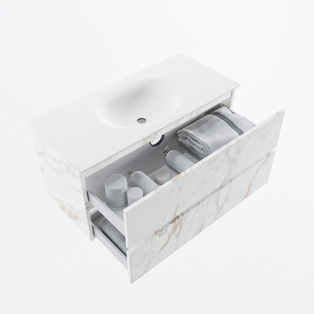 MONDIAZ VICA 100cm mueble de baño Carrara 2 cajones. Lavabo MOON Centro sin orificio, color Talc. 7 MONDIAZ VICA 100cm mueble de baño Carrara 2 cajones. Lavabo MOON Centro sin orificio, color Talc. - Imagen 7