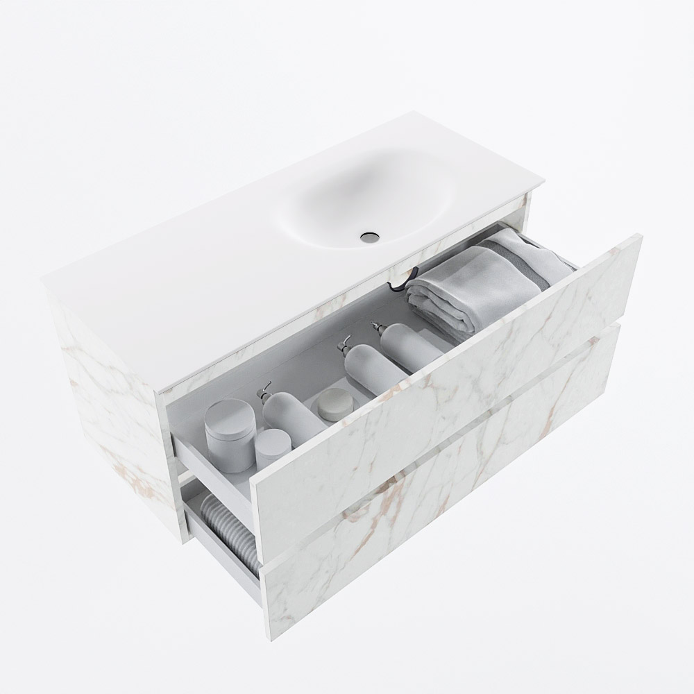 MONDIAZ VICA 110cm mueble de baño Carrara 2 cajones. Lavabo MOON Derecho 1 orificio, color Talc. 7 MONDIAZ VICA 110cm mueble de baño Carrara 2 cajones. Lavabo MOON Derecho 1 orificio, color Talc. - Imagen 7