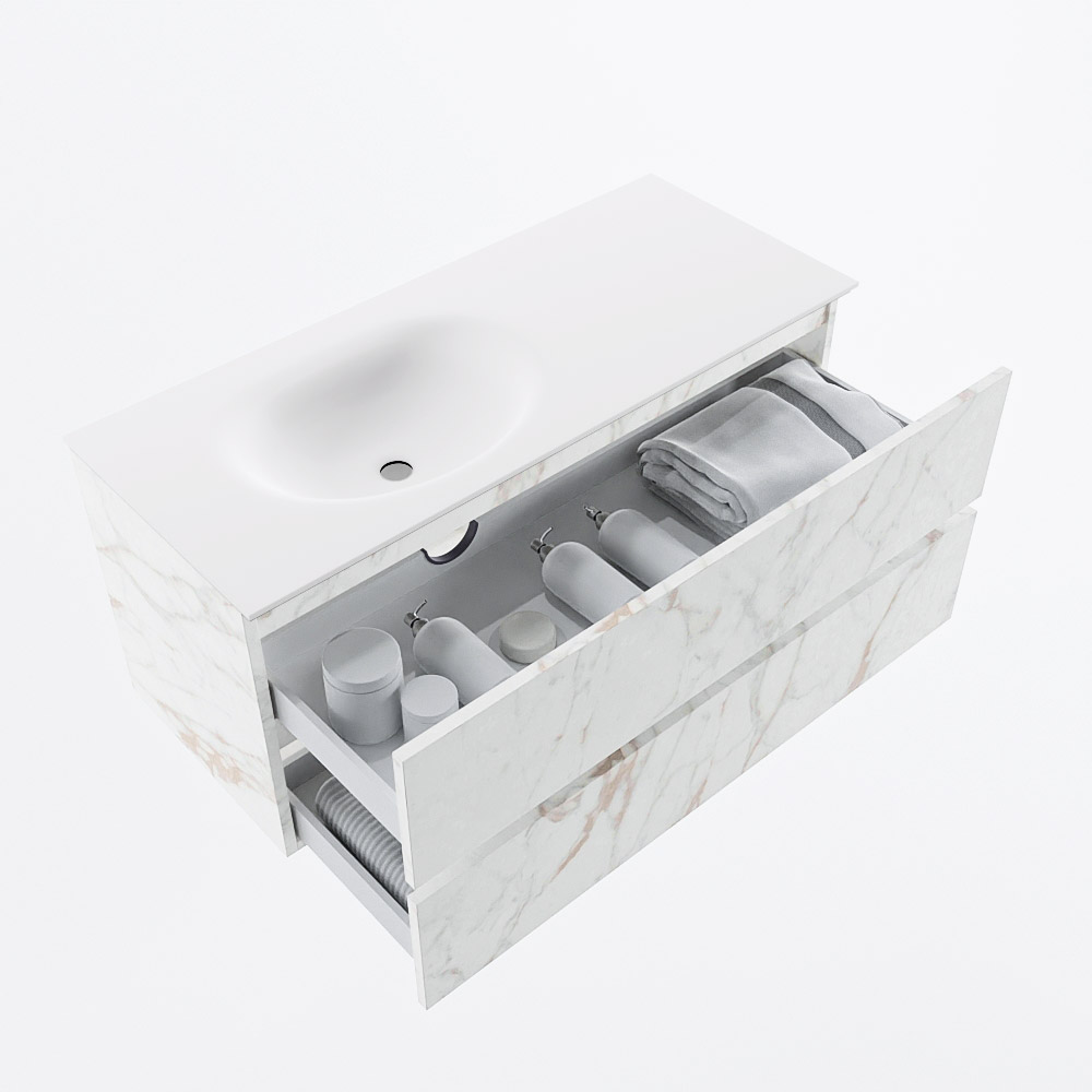 MONDIAZ VICA 110cm mueble de baño Carrara 2 cajones. Lavabo MOON Izquierda sin orificio, color Talc. 7 MONDIAZ VICA 110cm mueble de baño Carrara 2 cajones. Lavabo MOON Izquierda sin orificio, color Talc. - Imagen 7