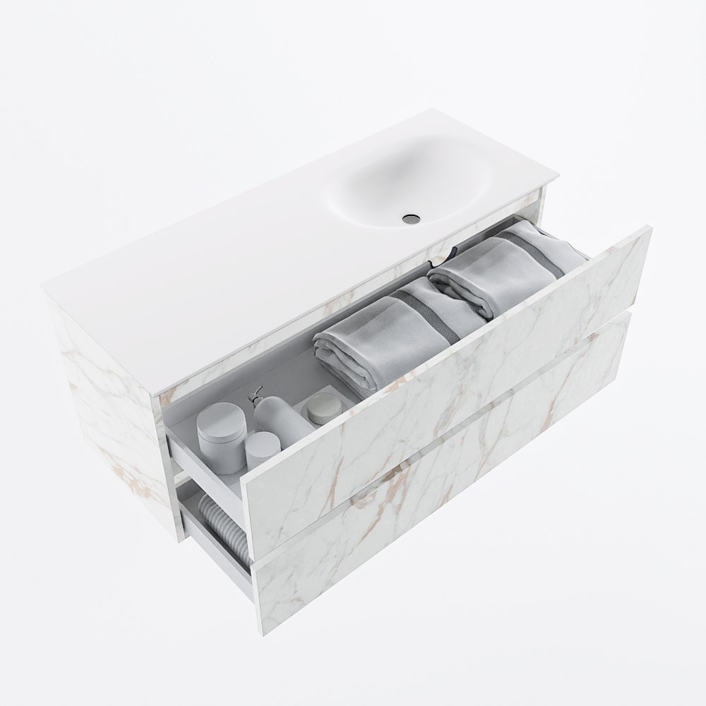 MONDIAZ VICA 120cm mueble de baño Carrara 2 cajones. Lavabo MOON Derecho 1 orificio, color Talc. 7 MONDIAZ VICA 120cm mueble de baño Carrara 2 cajones. Lavabo MOON Derecho 1 orificio, color Talc. - Imagen 7