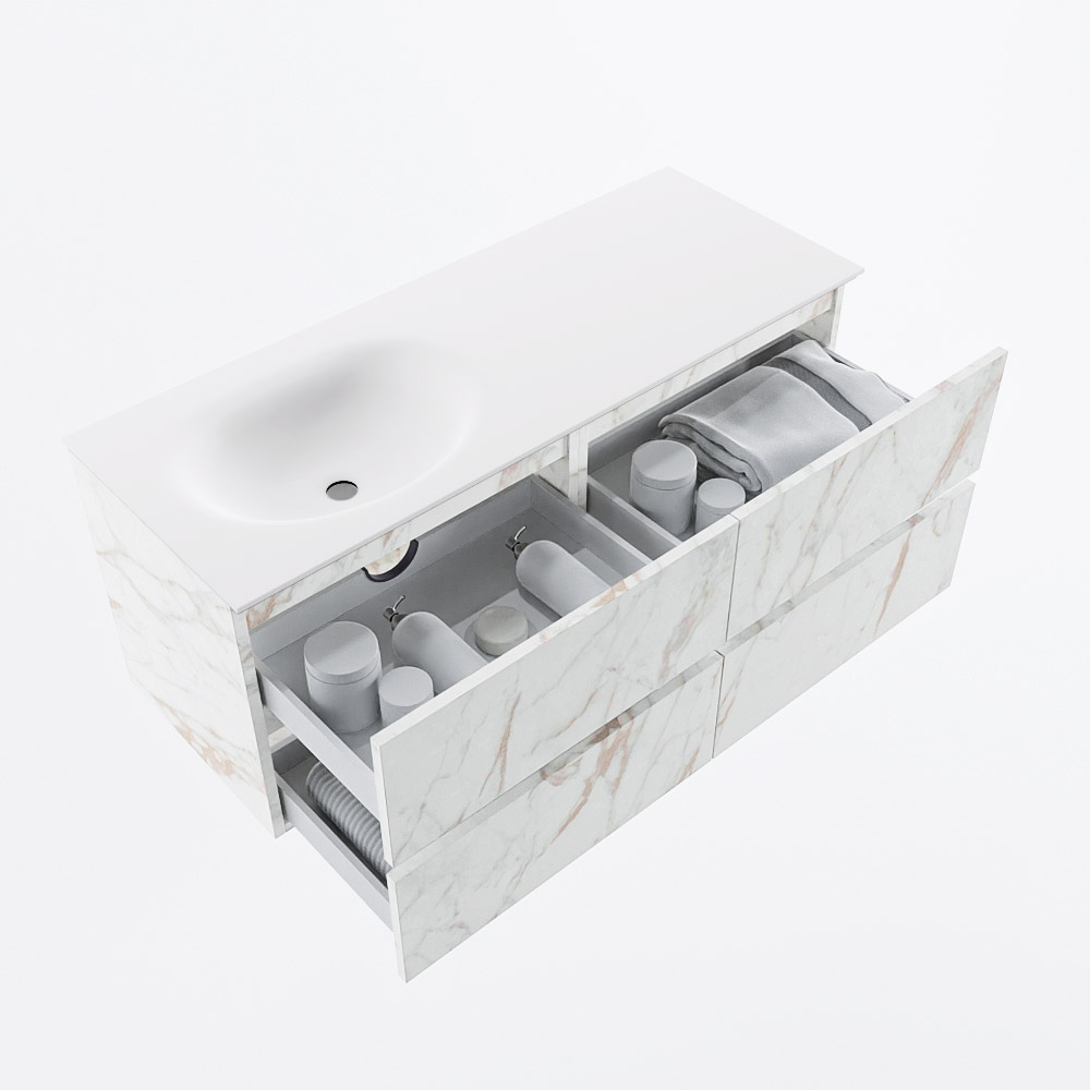 MONDIAZ VICA 120cm mueble de baño Carrara 4 cajones. Lavabo MOON Izquierda 1 orificio, color Talc. 7 MONDIAZ VICA 120cm mueble de baño Carrara 4 cajones. Lavabo MOON Izquierda 1 orificio, color Talc. - Imagen 7