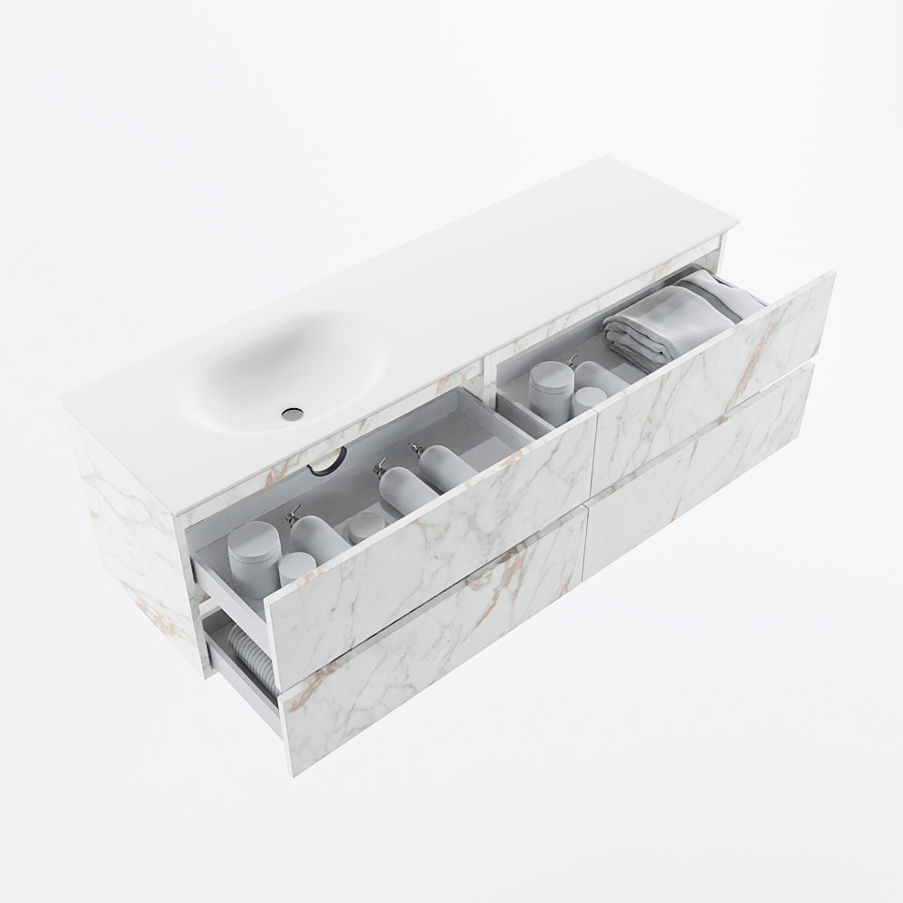 MONDIAZ VICA 160cm mueble de baño Carrara 4 cajones. Lavabo MOON Izquierda 1 orificio, color Talc. 7 MONDIAZ VICA 160cm mueble de baño Carrara 4 cajones. Lavabo MOON Izquierda 1 orificio, color Talc. - Imagen 7