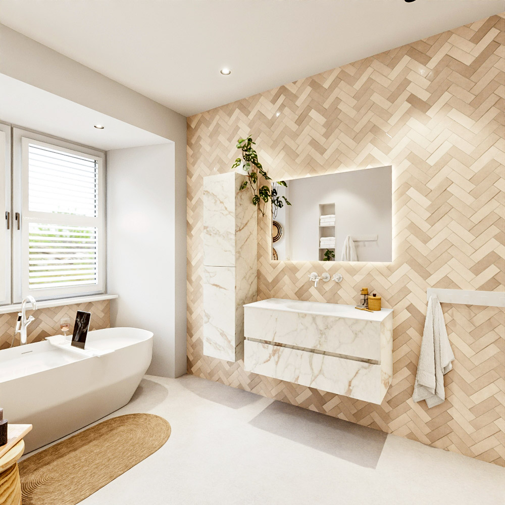 MONDIAZ VICA 100cm mueble de baño Carrara 2 cajones. Lavabo MOON Centro sin orificio, color Talc. 4 MONDIAZ VICA 100cm mueble de baño Carrara 2 cajones. Lavabo MOON Centro sin orificio, color Talc. - Imagen 4