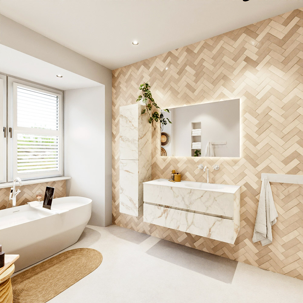 MONDIAZ VICA 110cm mueble de baño Carrara 2 cajones. Lavabo MOON Derecho 1 orificio, color Talc. 4 MONDIAZ VICA 110cm mueble de baño Carrara 2 cajones. Lavabo MOON Derecho 1 orificio, color Talc. - Imagen 4