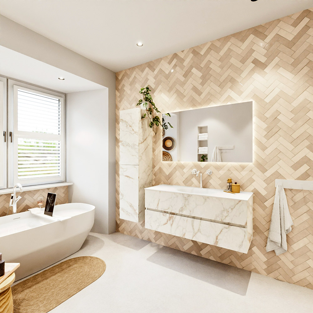 MONDIAZ VICA 120cm mueble de baño Carrara 2 cajones. Lavabo MOON Centro 1 orificio, color Talc. 4 MONDIAZ VICA 120cm mueble de baño Carrara 2 cajones. Lavabo MOON Centro 1 orificio, color Talc. - Imagen 4