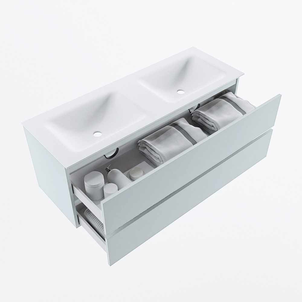 MONDIAZ VICA 130cm mueble de baño Clay 2 cajones. Lavabo CLOUD Doble sin orificio, color Talc. 7 MONDIAZ VICA 130cm mueble de baño Clay 2 cajones. Lavabo CLOUD Doble sin orificio, color Talc. - Imagen 7