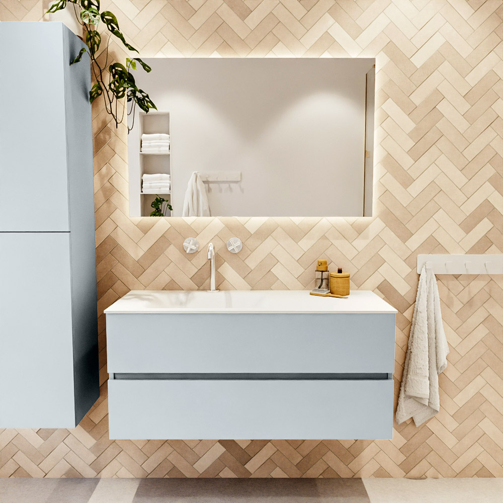 MONDIAZ VICA 110cm mueble de baño Clay 2 cajones. Lavabo CLOUD Izquierda 1 orificio, color Talc. 2 color Talc.
