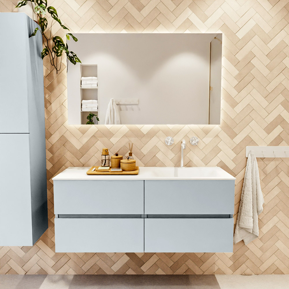 MONDIAZ VICA 120cm mueble de baño Clay 4 cajones. Lavabo CLOUD Derecho 1 orificio, color Talc. 2 color Talc.