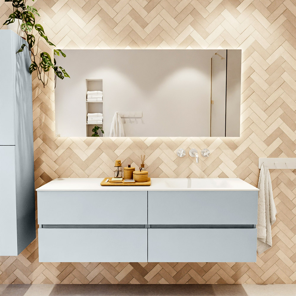 MONDIAZ VICA 150cm mueble de baño Clay 4 cajones. Lavabo CLOUD Derecho sin orificio, color Talc. 2 color Talc.