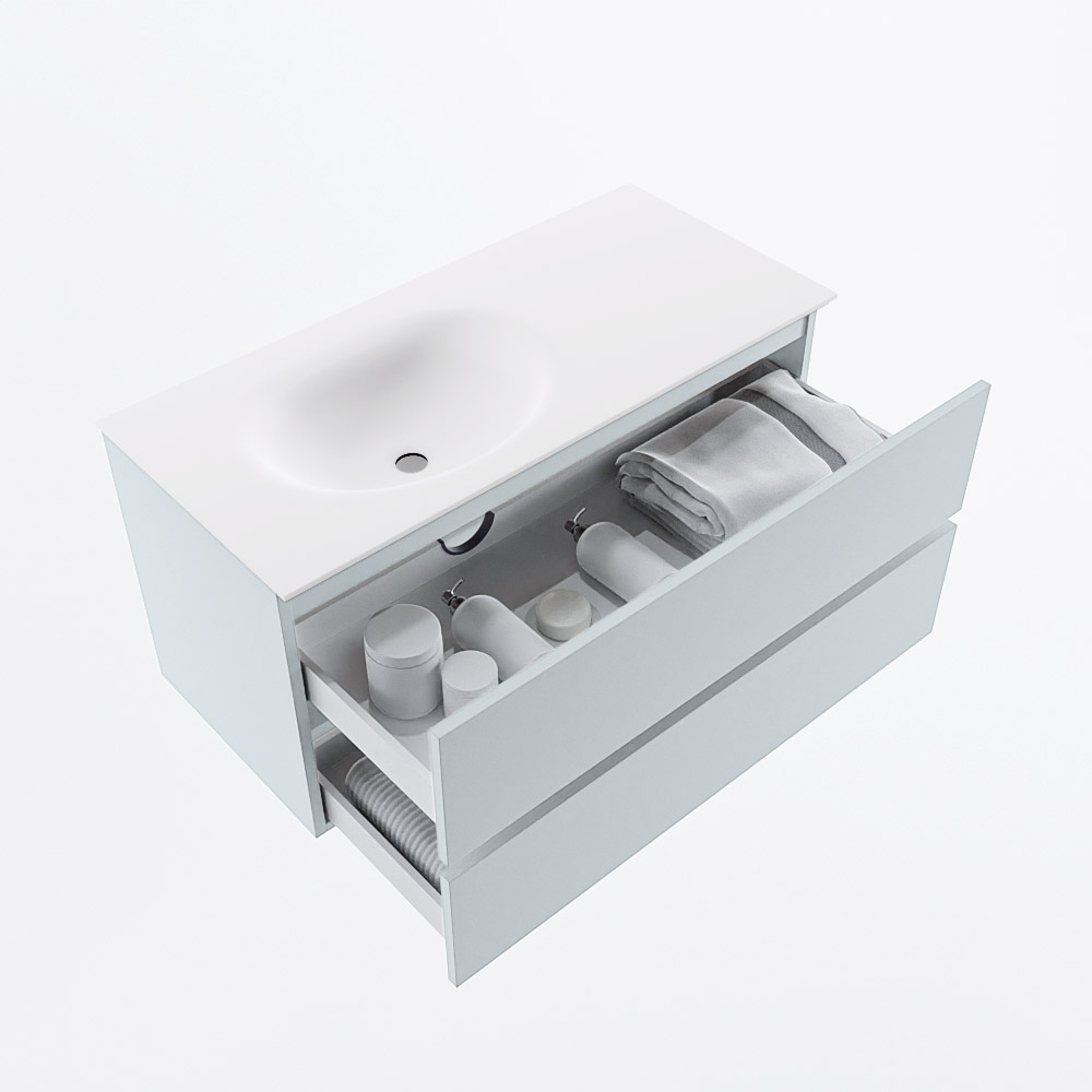 MONDIAZ VICA 100cm mueble de baño Clay 2 cajones. Lavabo MOON Izquierda 1 orificio, color Talc. 7 MONDIAZ VICA 100cm mueble de baño Clay 2 cajones. Lavabo MOON Izquierda 1 orificio, color Talc. - Imagen 7