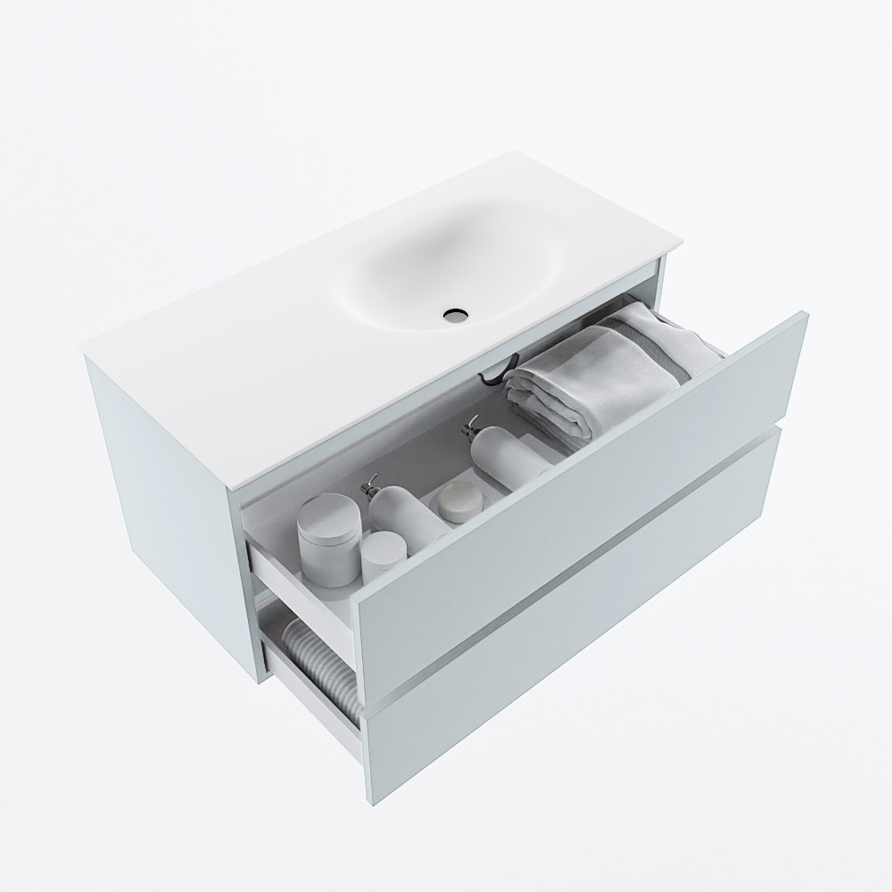 MONDIAZ VICA 100cm mueble de baño Clay 2 cajones. Lavabo MOON Derecho 1 orificio, color Talc. 7 MONDIAZ VICA 100cm mueble de baño Clay 2 cajones. Lavabo MOON Derecho 1 orificio, color Talc. - Imagen 7