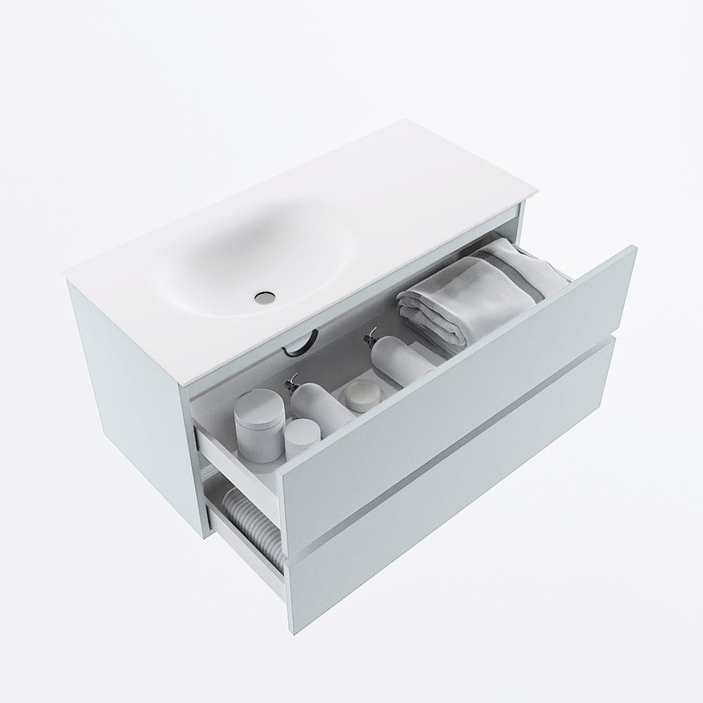 MONDIAZ VICA 100cm mueble de baño Clay 2 cajones. Lavabo MOON Izquierda sin orificio, color Talc. 7 MONDIAZ VICA 100cm mueble de baño Clay 2 cajones. Lavabo MOON Izquierda sin orificio, color Talc. - Imagen 7