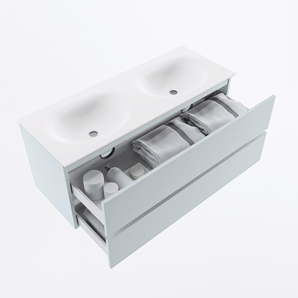 MONDIAZ VICA 120cm mueble de baño Clay 2 cajones. Lavabo MOON Doble 2 orificios, color Talc. 7 MONDIAZ VICA 120cm mueble de baño Clay 2 cajones. Lavabo MOON Doble 2 orificios, color Talc. - Imagen 7