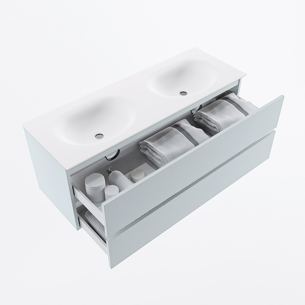 MONDIAZ VICA 130cm mueble de baño Clay 2 cajones. Lavabo MOON Doble sin orificio, color Talc. 7 MONDIAZ VICA 130cm mueble de baño Clay 2 cajones. Lavabo MOON Doble sin orificio, color Talc. - Imagen 7