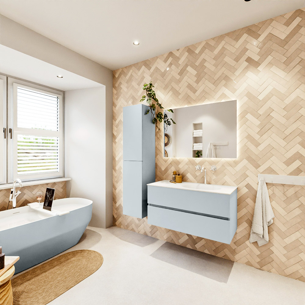 MONDIAZ VICA 100cm mueble de baño Clay 2 cajones. Lavabo MOON Derecho 1 orificio, color Talc. 4 MONDIAZ VICA 100cm mueble de baño Clay 2 cajones. Lavabo MOON Derecho 1 orificio, color Talc. - Imagen 4