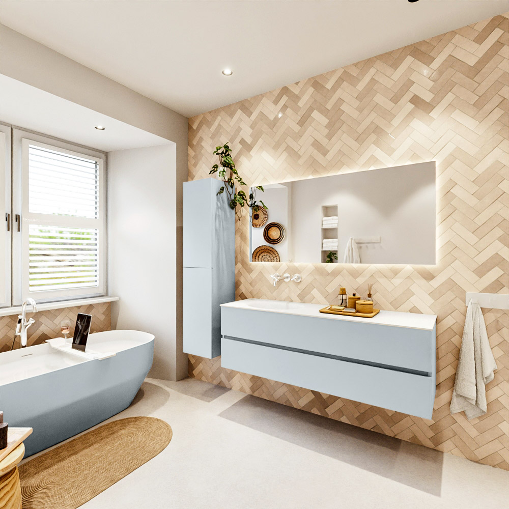 MONDIAZ VICA 150cm mueble de baño Clay 2 cajones. Lavabo MOON Izquierda sin orificio, color Talc. 4 MONDIAZ VICA 150cm mueble de baño Clay 2 cajones. Lavabo MOON Izquierda sin orificio, color Talc. - Imagen 4