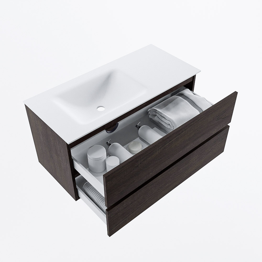 MONDIAZ VICA 100cm mueble de baño Dark Brown 2 cajones. Lavabo CLOUD Izquierda sin orificio, color Talc. 7 MONDIAZ VICA 100cm mueble de baño Dark Brown 2 cajones. Lavabo CLOUD Izquierda sin orificio, color Talc. - Imagen 7