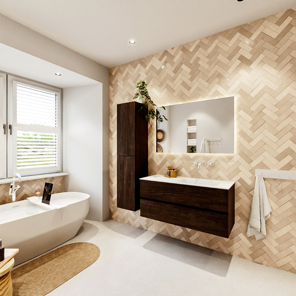 MONDIAZ VICA 110cm mueble de baño Dark Brown 2 cajones. Lavabo CLOUD Derecho sin orificio, color Talc. 4 MONDIAZ VICA 110cm mueble de baño Dark Brown 2 cajones. Lavabo CLOUD Derecho sin orificio, color Talc. - Imagen 4