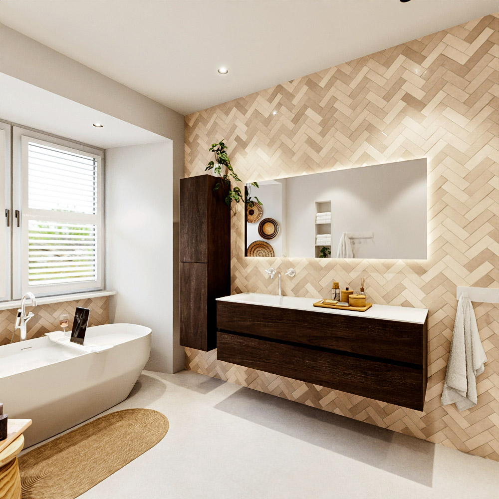 MONDIAZ VICA 150cm mueble de baño Dark Brown 2 cajones. Lavabo CLOUD Izquierda 1 orificio, color Talc. 4 MONDIAZ VICA 150cm mueble de baño Dark Brown 2 cajones. Lavabo CLOUD Izquierda 1 orificio, color Talc. - Imagen 4