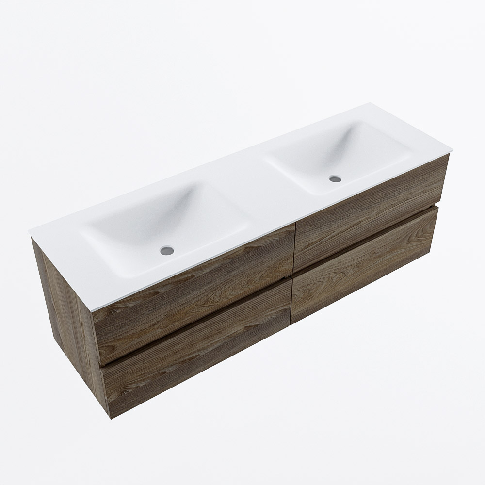 MONDIAZ VICA 150cm mueble de baño Dark Brown Grey 4 cajones. Lavabo CLOUD Doble 2 orificios, color Talc. 6 MONDIAZ VICA 150cm mueble de baño Dark Brown Grey 4 cajones. Lavabo CLOUD Doble 2 orificios, color Talc. - Imagen 6