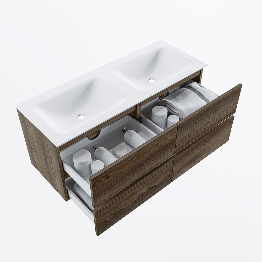 MONDIAZ VICA 120cm mueble de baño Dark Brown Grey 4 cajones. Lavabo CLOUD Doble sin orificio, color Talc. 7 MONDIAZ VICA 120cm mueble de baño Dark Brown Grey 4 cajones. Lavabo CLOUD Doble sin orificio, color Talc. - Imagen 7