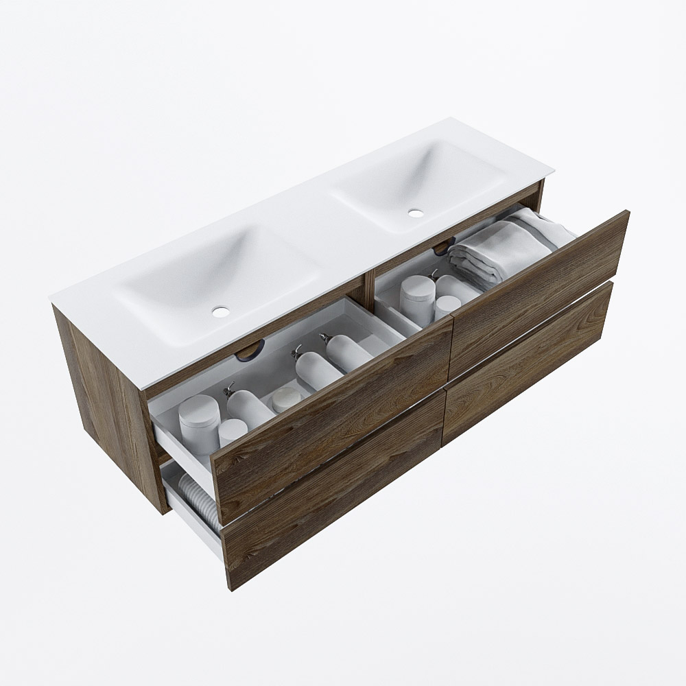 MONDIAZ VICA 150cm mueble de baño Dark Brown Grey 4 cajones. Lavabo CLOUD Doble 2 orificios, color Talc. 7 MONDIAZ VICA 150cm mueble de baño Dark Brown Grey 4 cajones. Lavabo CLOUD Doble 2 orificios, color Talc. - Imagen 7