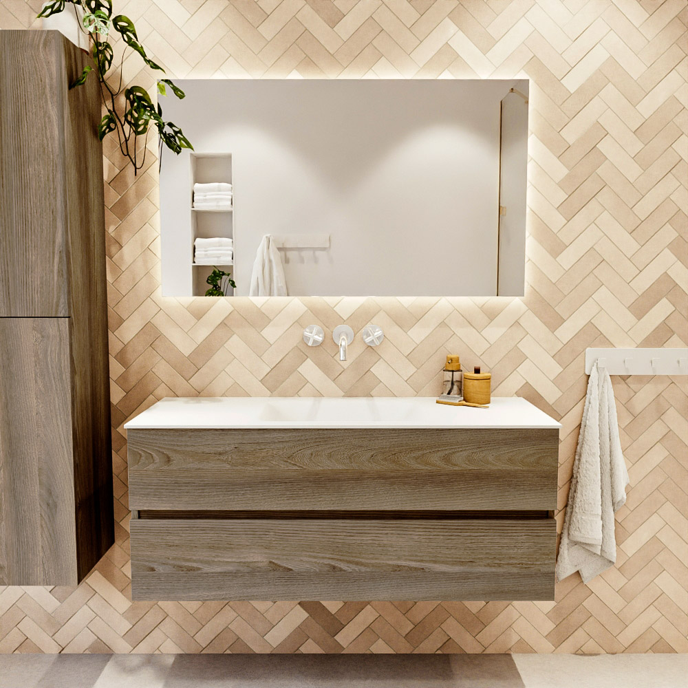 MONDIAZ VICA 120cm mueble de baño Dark Brown Grey 2 cajones. Lavabo CLOUD Centro sin orificio, color Talc. 2 color Talc.