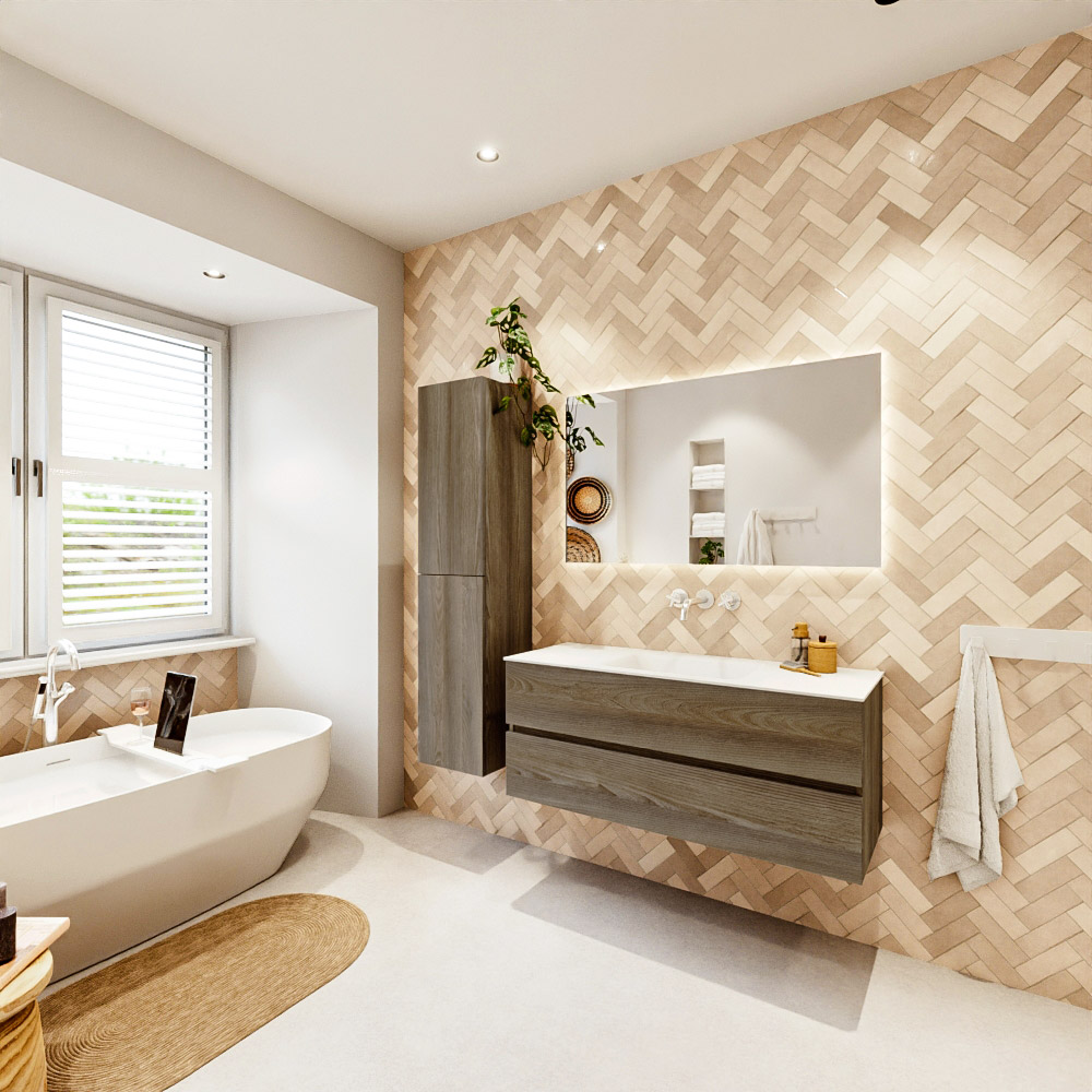 MONDIAZ VICA 120cm mueble de baño Dark Brown Grey 2 cajones. Lavabo CLOUD Centro sin orificio, color Talc. 4 MONDIAZ VICA 120cm mueble de baño Dark Brown Grey 2 cajones. Lavabo CLOUD Centro sin orificio, color Talc. - Imagen 4