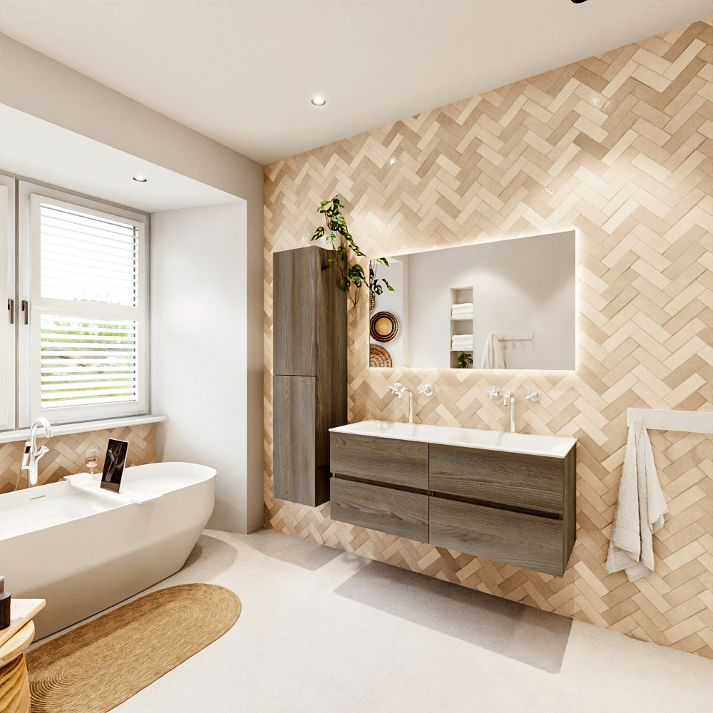 MONDIAZ VICA 120cm mueble de baño Dark Brown Grey 4 cajones. Lavabo CLOUD Doble 2 orificios, color Talc. 4 MONDIAZ VICA 120cm mueble de baño Dark Brown Grey 4 cajones. Lavabo CLOUD Doble 2 orificios, color Talc. - Imagen 4