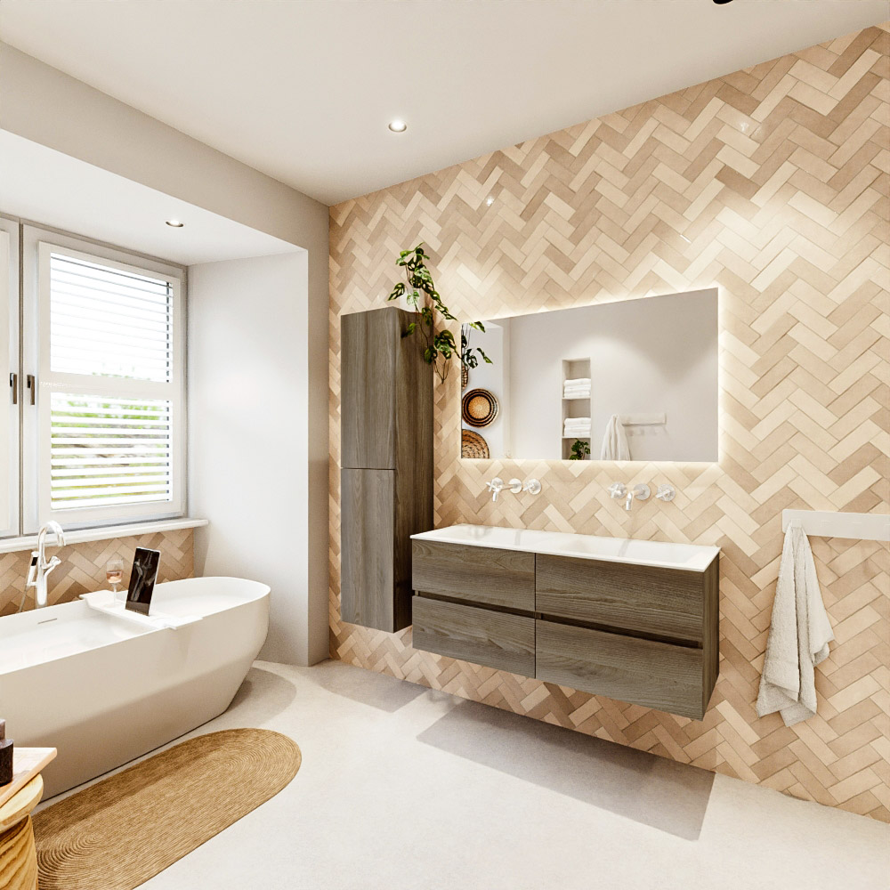 MONDIAZ VICA 120cm mueble de baño Dark Brown Grey 4 cajones. Lavabo CLOUD Doble sin orificio, color Talc. 4 MONDIAZ VICA 120cm mueble de baño Dark Brown Grey 4 cajones. Lavabo CLOUD Doble sin orificio, color Talc. - Imagen 4