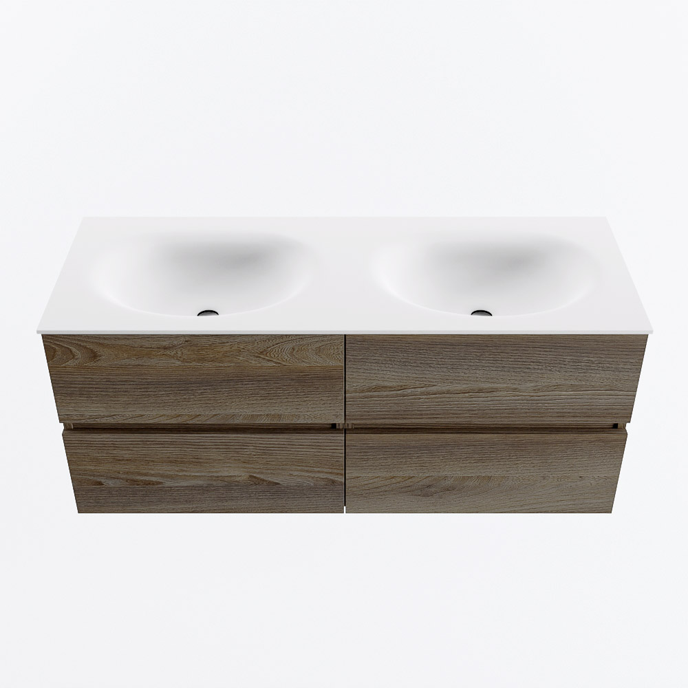 MONDIAZ VICA 120cm mueble de baño Dark Brown Grey 4 cajones. Lavabo MOON Doble sin orificio, color Talc. 5 MONDIAZ VICA 120cm mueble de baño Dark Brown Grey 4 cajones. Lavabo MOON Doble sin orificio, color Talc. - Imagen 5