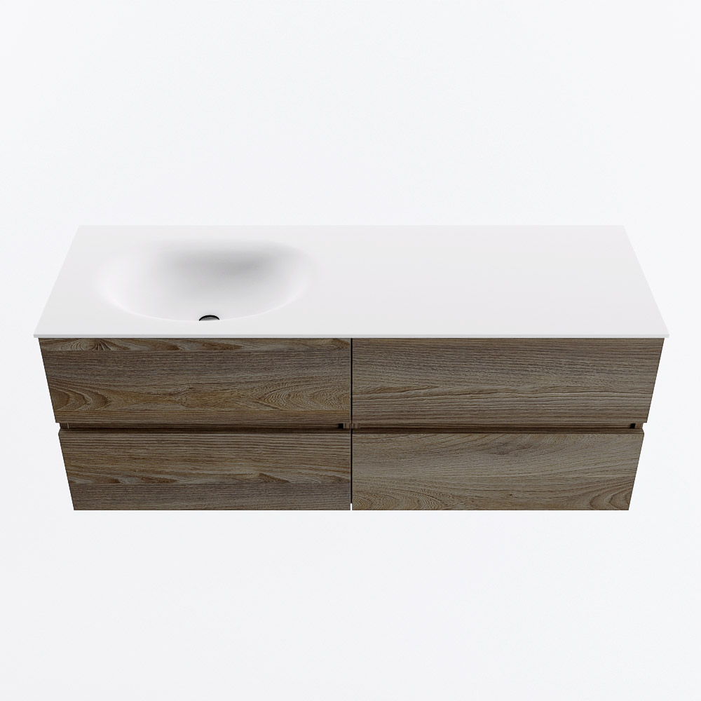 MONDIAZ VICA 130cm mueble de baño Dark Brown Grey 4 cajones. Lavabo MOON Izquierda sin orificio, color Talc. 5 MONDIAZ VICA 130cm mueble de baño Dark Brown Grey 4 cajones. Lavabo MOON Izquierda sin orificio, color Talc. - Imagen 5