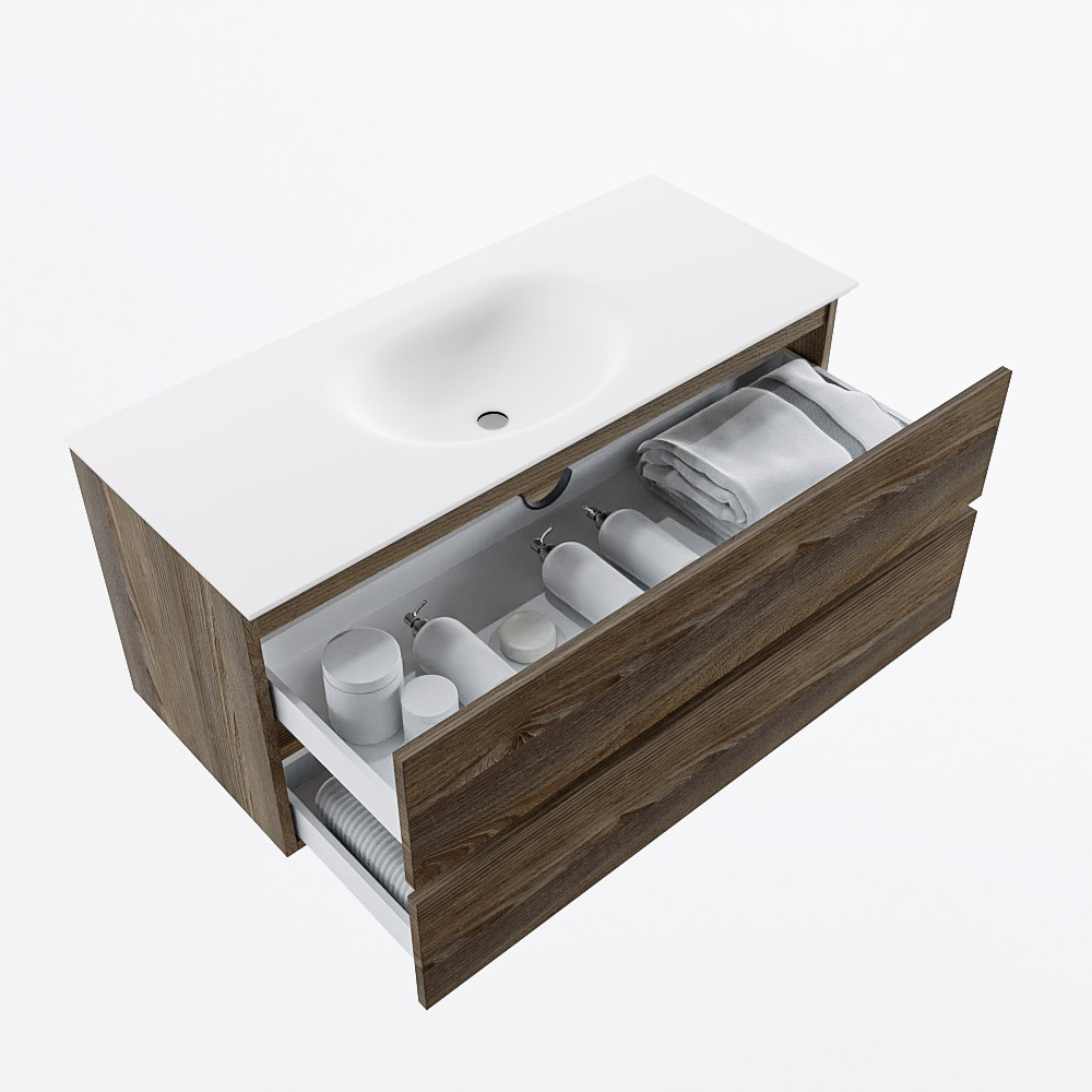 MONDIAZ VICA 110cm mueble de baño Dark Brown Grey 2 cajones. Lavabo MOON Centro 1 orificio, color Talc. 7 MONDIAZ VICA 110cm mueble de baño Dark Brown Grey 2 cajones. Lavabo MOON Centro 1 orificio, color Talc. - Imagen 7