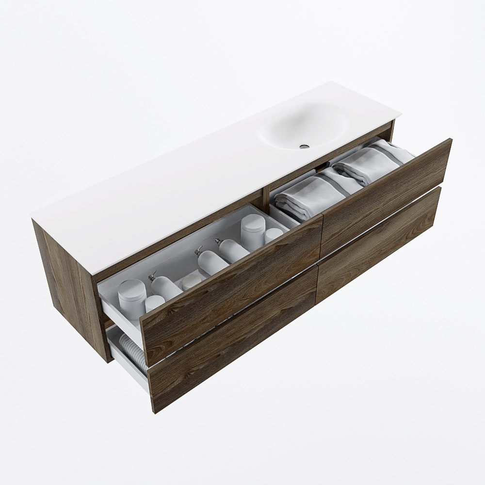MONDIAZ VICA 170cm mueble de baño Dark Brown Grey 4 cajones. Lavabo MOON Derecho sin orificio, color Talc. 7 MONDIAZ VICA 170cm mueble de baño Dark Brown Grey 4 cajones. Lavabo MOON Derecho sin orificio, color Talc. - Imagen 7