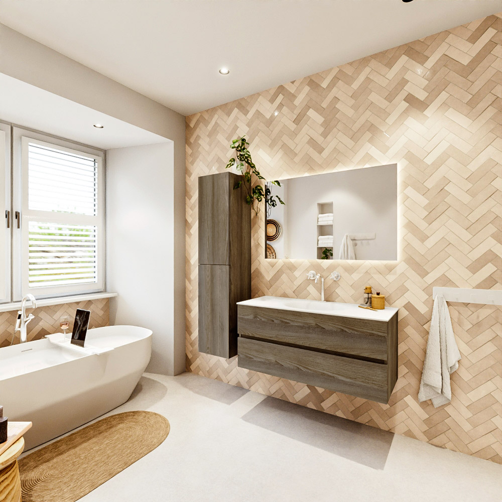 MONDIAZ VICA 110cm mueble de baño Dark Brown Grey 2 cajones. Lavabo MOON Centro 1 orificio, color Talc. 4 MONDIAZ VICA 110cm mueble de baño Dark Brown Grey 2 cajones. Lavabo MOON Centro 1 orificio, color Talc. - Imagen 4