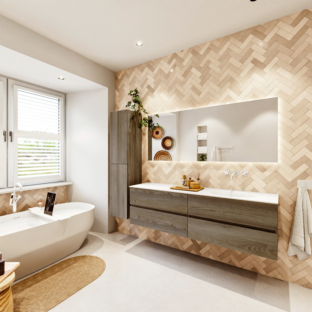 MONDIAZ VICA 170cm mueble de baño Dark Brown Grey 4 cajones. Lavabo MOON Derecho sin orificio, color Talc. 4 MONDIAZ VICA 170cm mueble de baño Dark Brown Grey 4 cajones. Lavabo MOON Derecho sin orificio, color Talc. - Imagen 4