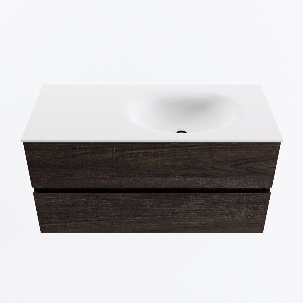 MONDIAZ VICA 100cm mueble de baño Dark Brown 2 cajones. Lavabo MOON Derecho sin orificio, color Talc. 5 MONDIAZ VICA 100cm mueble de baño Dark Brown 2 cajones. Lavabo MOON Derecho sin orificio, color Talc. - Imagen 5