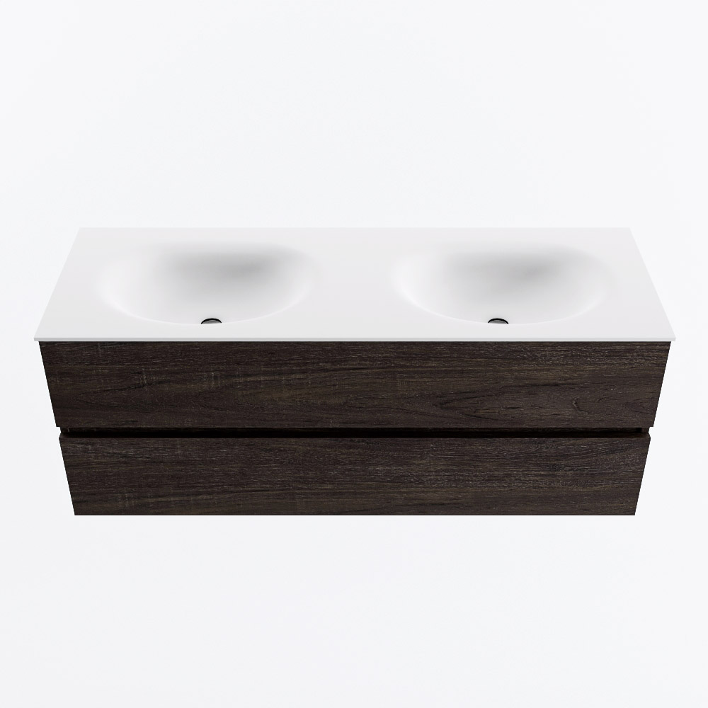 MONDIAZ VICA 130cm mueble de baño Dark Brown 2 cajones. Lavabo MOON Doble 2 orificios, color Talc. 5 MONDIAZ VICA 130cm mueble de baño Dark Brown 2 cajones. Lavabo MOON Doble 2 orificios, color Talc. - Imagen 5